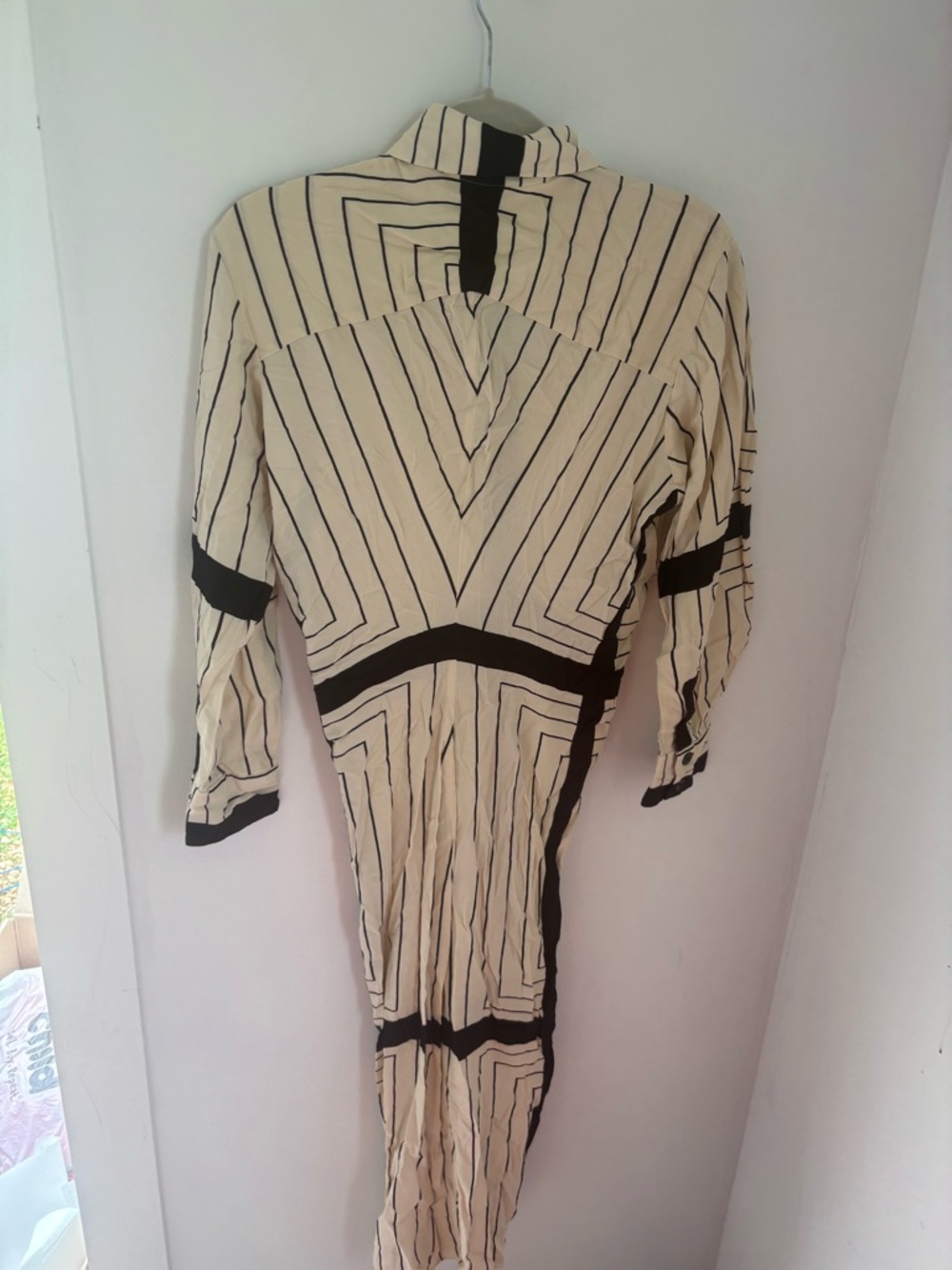 Zara Medium Striped Long Button-Front Dress in Cream and Black - Picture 6 of 6